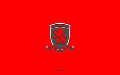 Middlesbrough FC, red background, English football team, Middlesbrough FC emblem, EFL Championship, Middlesbrough, England, football, Middlesbrough FC logo