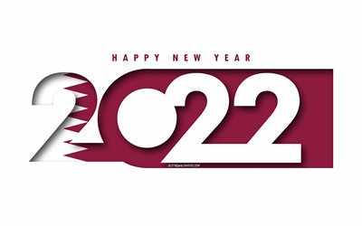 Happy New Year 2022 Qatar, white background, Qatar 2022, Qatar 2022 New Year, 2022 concepts, Qatar, Flag of Qatar