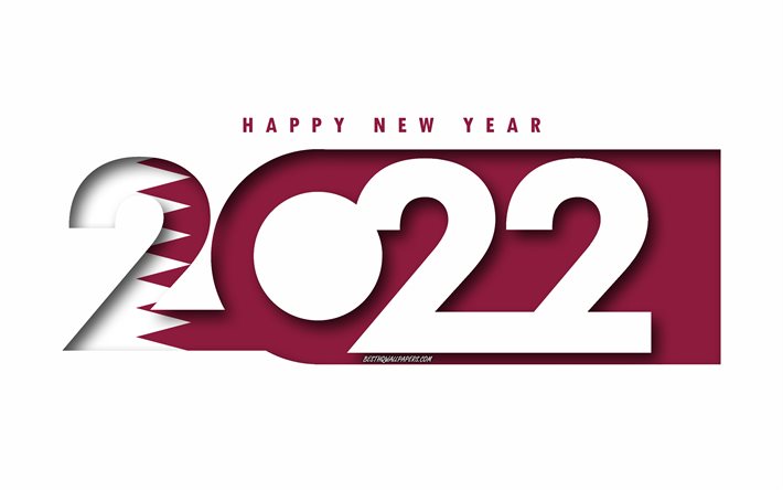Feliz Ano Novo 2022 Qatar, fundo branco, Qatar 2022, Qatar 2022 Ano Novo, conceitos 2022, Qatar, Bandeira do Qatar