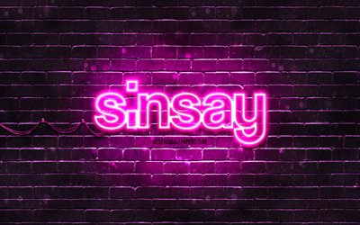 Sinsay purple logo, 4k, purple brickwall, Sinsay logo, brands, Sinsay neon logo, Sinsay
