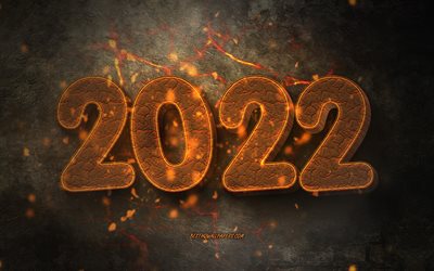 Nouvel an 2022, fond de feu 2022, bonne ann&#233;e 2022, fond br&#251;l&#233; 3D 2022, concepts 2022, carte de voeux 2022