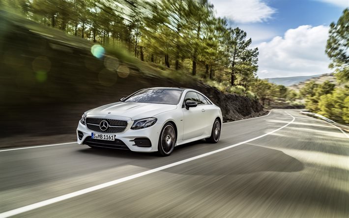 Mercedes-Benz Clase E Coupe, 2017, la nueva Clase E de Mercedes blanca, carretera, la velocidad