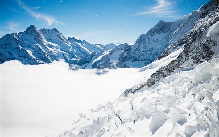Bernese Alps, mountains, snow, winter, rock, Switzerland