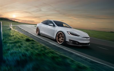 4k, Tesla Model S, 2018 cars, motion blur, electric cars, Novitec, Tesla