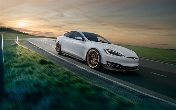 4k, Tesla Model S, 2018 voitures, flou de mouvement, des voitures &#233;lectriques, Novitec, Tesla
