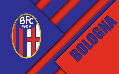 Bologna FC, logo, 4k, material design, football, Serie A, Bologna, Italy, red blue abstraction, Italian football club