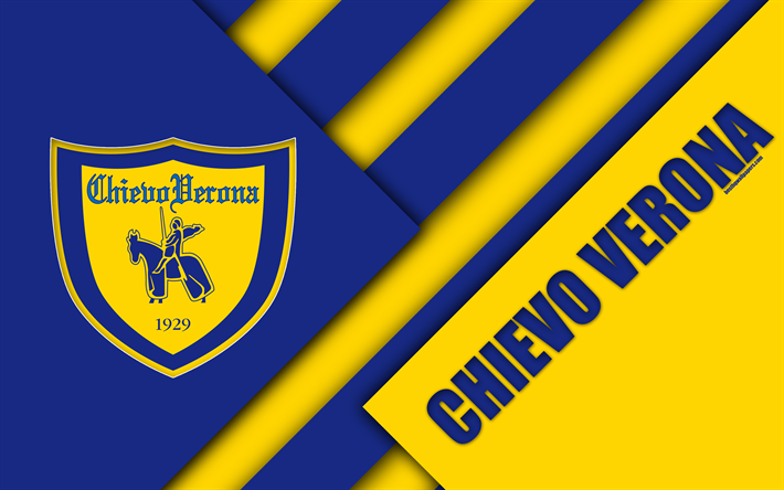Chievo Verona FC, logo, 4k, la conception de mat&#233;riaux, de football, Serie A, Chievo, Italie, jaune, bleu abstraction, club de football italien