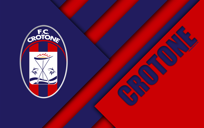 FC Crotone, logo, 4k, materiaali suunnittelu, jalkapallo, Serie, Crotone, Italia, sininen punainen abstraktio, Italian football club