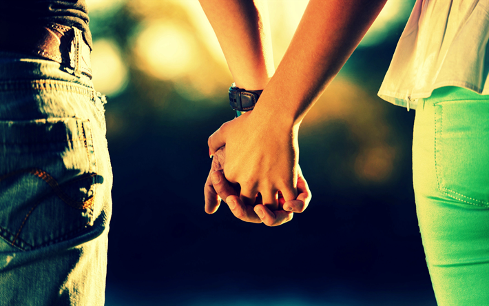 الزوجان في الحب, اليدين, العلاقة بين المفاهيم, الصداقة, مساء, المشي, 4k