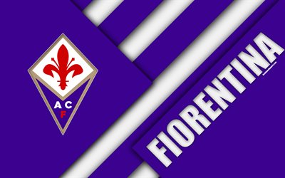 ACF Fiorentina, logo, 4k, material design, football, Serie A, Florence, Italy, purple white abstraction, Italian football club