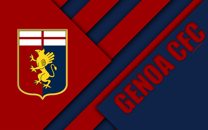 Genoa FC, logo, 4k, material design, football, Serie A, Genoa, Italy, red blue abstraction, Italian football club