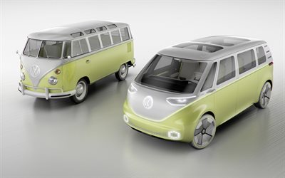 Volkswagen ID Buzz, Concept, 2017, evolution, minibuses, Transporter T1, electric minibus, Volkswagen