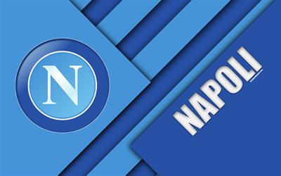 Napoli FC, logo, 4k, material design, football, Serie A, Naples, Italy, blue abstraction, Italian football club, SSC Napoli