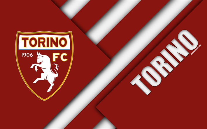 Le Torino FC, logo, 4k, la conception de mat&#233;riaux, de football, de la Serie A, &#224; Turin, en Italie, rouge blanc de l&#39;abstraction, de l&#39;italien du club de football de