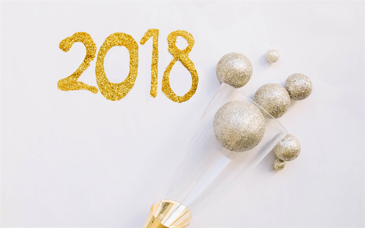 Feliz Ano Novo, champanhe, 2018 conceitos, champanhe em spray, Ano de 2018
