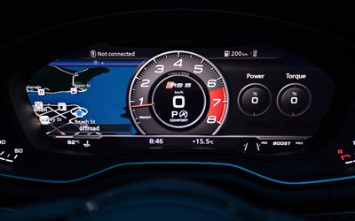 4k, Audi RS5, dashboard, 2018 cars, speedometer, Audi