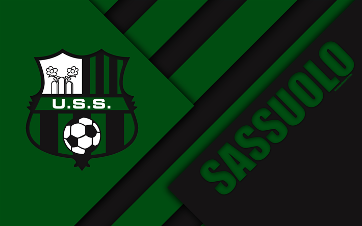 Sassuolo FC, logo, 4k, material design, football, Serie A, Sassuolo, Italy, black green abstraction, Italian football club