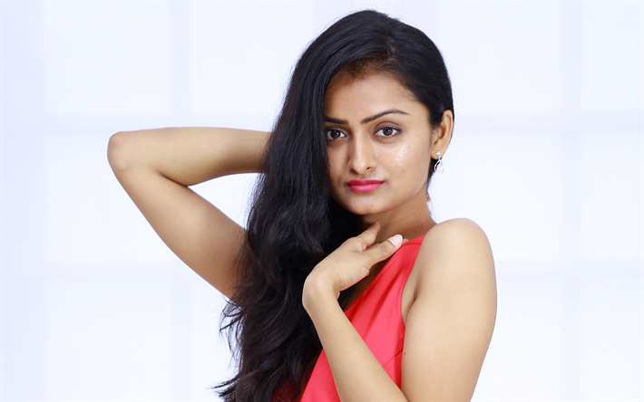 Sunaina Allamraju, Indiska modellen, Missa S&#246;dra Indien 2017, 4k, r&#246;d kl&#228;nning, photoshoot, vacker kvinna