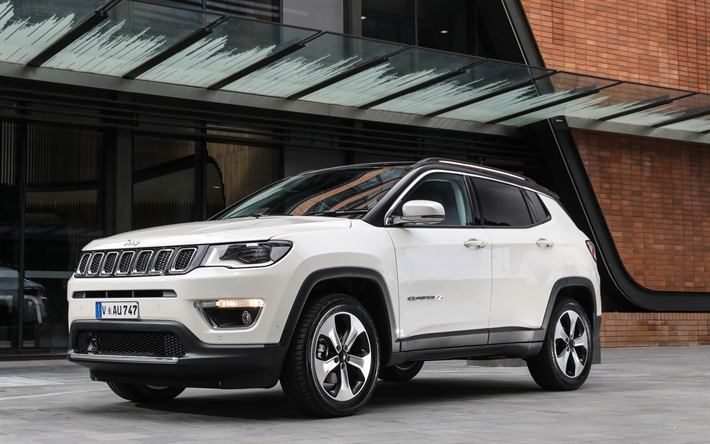 Jeep Compass, 2018, new SUV, white Compass 2018, American cars, Jeep
