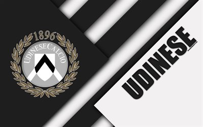 Udinese FC, logo, 4k, material design, football, Serie A, Udine, Italy, black and white abstraction, Italian football club