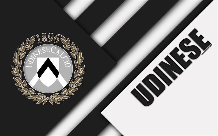 Udinese FC, logotyp, 4k, material och design, fotboll, Serie A, Udine, Italien, svart och vit abstraktion, Italiensk fotboll club