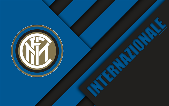 Internazionale FC, logo, 4k, la conception de mat&#233;riaux, de football, Serie A, Milan, Italie, bleu noir de l&#39;abstraction, de l&#39;italien de football club, l&#39;Inter de Milan