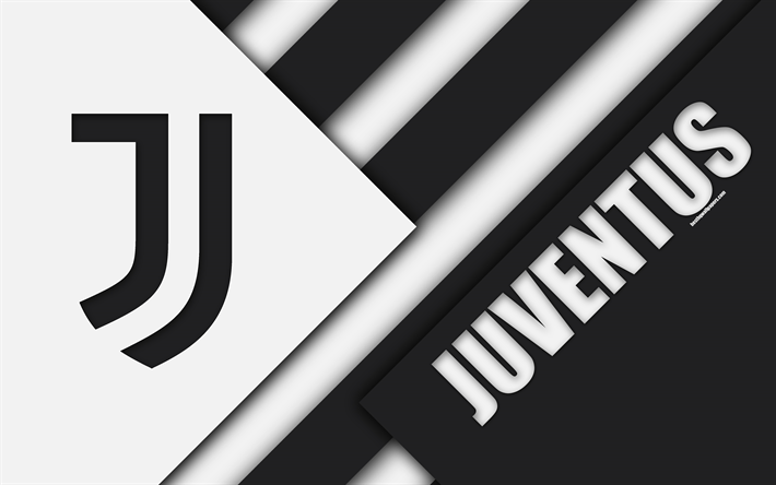 Juventus, yeni logo, 4k, malzeme tasarım, yeni Juventus amblemi, futbol, Turin, İtalya, beyaz, siyah, soyutlama, İtalyan Futbol Kul&#252;b&#252; Ligi