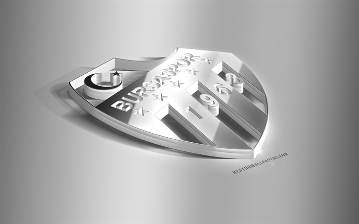 Bursaspor, 3D acciaio logo, squadra di calcio turco, emblema 3D, Bursa, in Turchia, il Bursaspor in metallo emblema, Super Lig, calcio, creativo, arte 3d