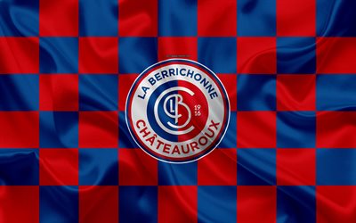 La Berrichonne de Chateauroux, 4k, logo, creative art, red-blue checkered flag, French football club, Ligue 2, new emblem, silk texture, Chateauroux, France, football, Chateauroux FC