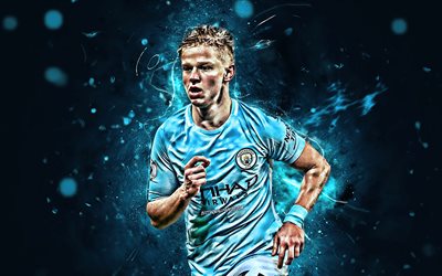 Alexander Zinchenko, defensor, o futebolista ucraniano, O Manchester City FC, futebol, Zinchenko, Premier League, O Homem Da Cidade, luzes de neon