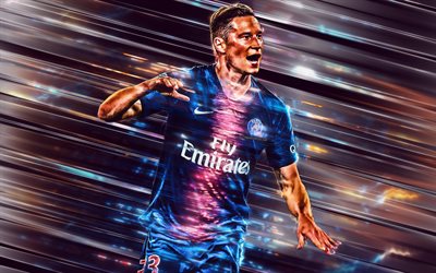Julian Draxler, 4k, PSG, German footballer, Paris Saint-Germain, creative art, blades style, Ligue 1, France, blue background, lines art, football, Draxler
