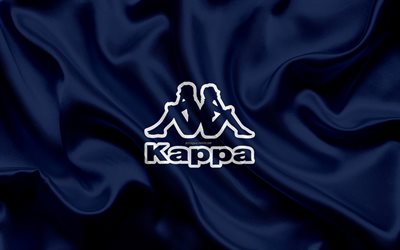 Kappa, logotyp, emblem, 4k, varum&#228;rken, bl&#229; siden konsistens, vit kappa logotyp, bl&#229; tyg konsistens, Italienska sportkl&#228;der