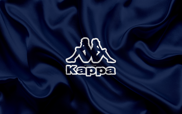 Kappa, logo, emblema, 4k, marcas, de seda azul textura, branco logotipo kappa, azul textura de tecido, De roupas italiana