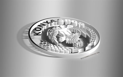 konyaspor, 3d-stahl-logo, t&#252;rkische fu&#223;ball-club, 3d-emblem, konya, t&#252;rkei, konyaspor metall-emblem, super lig, fu&#223;ball, kreative 3d-kunst