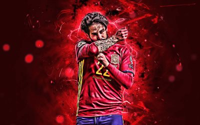 Isco, tavoite, Espanjan Maajoukkueen, fan art, Francisco Roman Alarcon Suarez, jalkapallo, abstrakti taide, jalkapalloilijat, neon valot, Espanjan jalkapallo joukkue