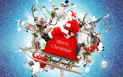 Papai Noel, Feliz Natal, Ano Novo, natal conceitos de viagens, marco, natal, inverno