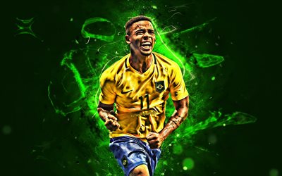 Gabriel İsa, sevin&#231;, Brezilya Milli Takım, forvet, futbol, İsa, neon ışıkları, Brezilya futbol takımı