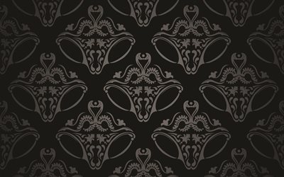 De la vendimia sin fisuras Patr&#243;n, patr&#243;n floral, elegante floral ornamento, negro uniforme de textura