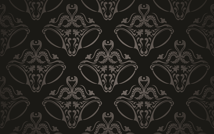 De la vendimia sin fisuras Patr&#243;n, patr&#243;n floral, elegante floral ornamento, negro uniforme de textura