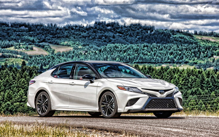 Toyota Camry, HDR, 2019 coches, nuevo Camry, los coches japoneses, 2019 Toyota Camry, blanco Camry, Toyota