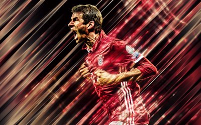 Thomas Muller, 4k, le Bayern de Munich, allemand, joueur de football, l&#39;attaquant, portrait, art, en avant, de la Bundesliga, Allemagne, football