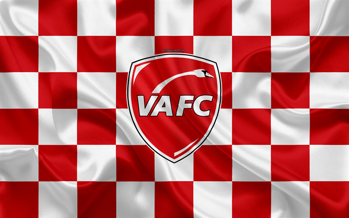 Valenciennes FC, 4k, logotyp, kreativ konst, r&#246;d och vit rutig flagga, Franska fotbollsklubben, League 2, nya emblem, siden konsistens, Valenciennes, Frankrike, fotboll
