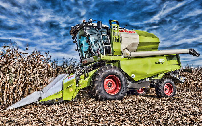 CLAAS Avero 160, 4k, HDR, corn harvest, combine, CLAAS, combine-harvester, Avero 160, agricultural machinery