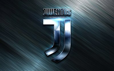 Juventus metall nya logotyp, metall bakgrund, Juve, Serie A, Juventus logotyp, italiensk fotboll club, Juventus nya logotyp, Italien, Juventus FC