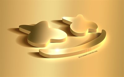 Marshmello, logo dorato, dorato 3D, segno, Americano, DJ, golden 3D arte, EDM, elettronica, musica