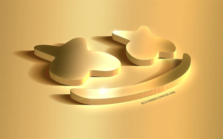 Marshmello, golden logotyp, golden 3D tecken, American DJ, golden 3D-konst, EDM, elektronisk musik