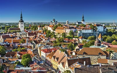 Estland, inkomst, skyline, sommar, Tallinn