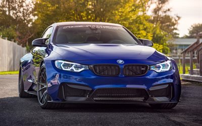 BMW M4, tuning, F82, 2018 autoja, superautot, sininen M4, BMW