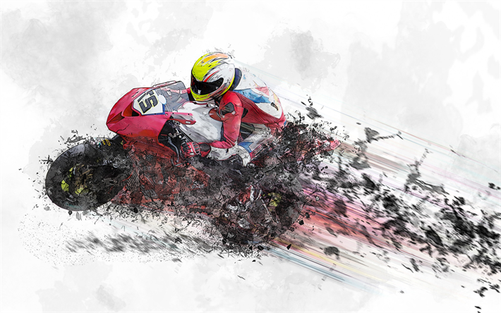 MotoGP, 4k, a arte abstrata, piloto, motociclismo