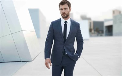 Chris Hemsworth, Avustralyalı akt&#246;r, portre, fotoğraf &#231;ekimi, gri erkek takım elbise